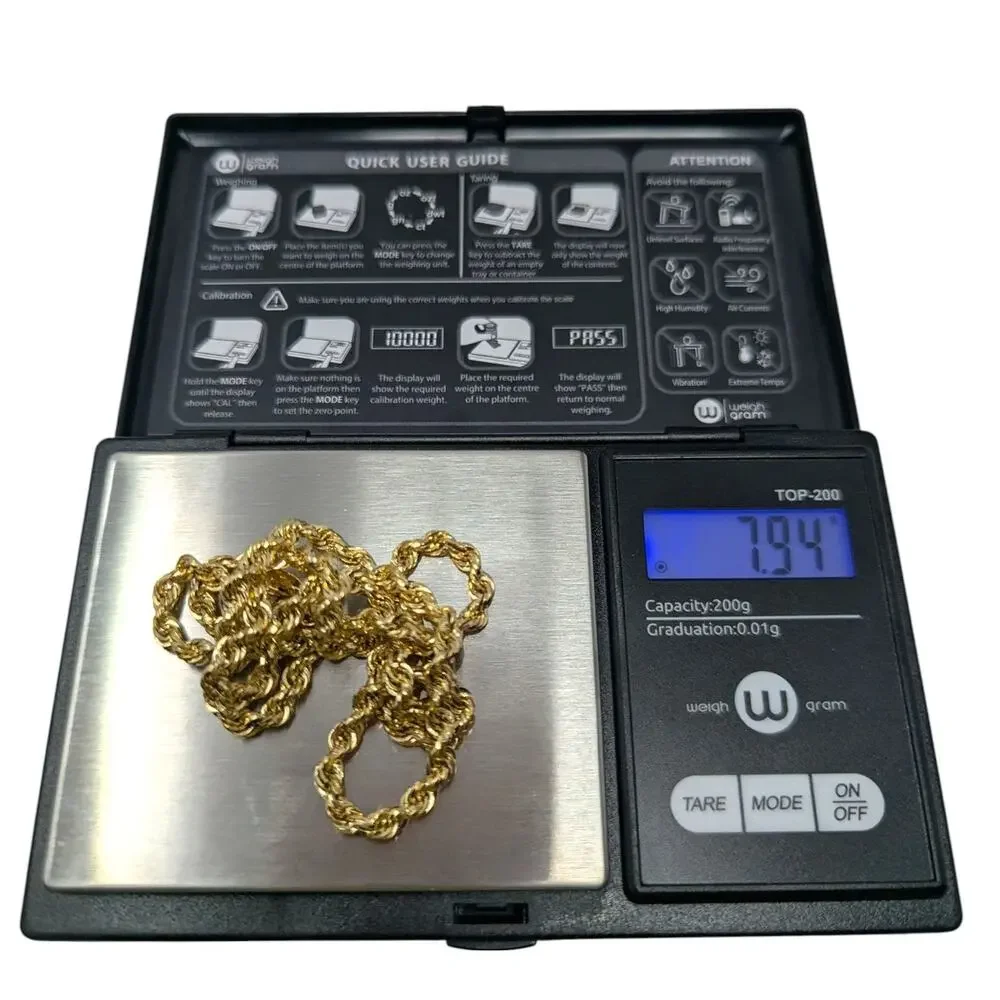 BBB 14K Yellow Gold Rope Chain Necklace 20”, 7.94g, U.S. Patent Estate Jewelry